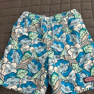 Vineyard Vines Boys Blue and Green Floral Swim Trunks Size 16